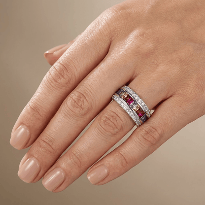 Silver Rainbow Gemstone Band Ring by Rose & Oliver - product image 2