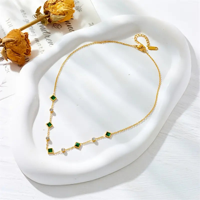 Gold Emerald Geometric Station Necklace by Rose & Oliver - product image 2